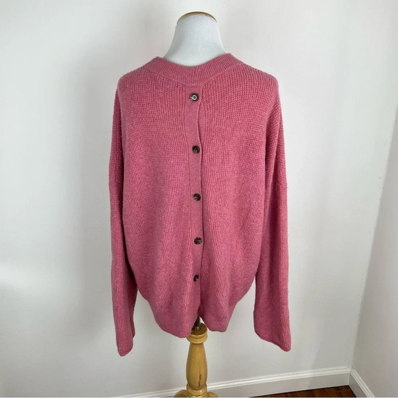 J Crew Point Sur Mock neck Merino Alpaca Wool Button Back Sweater Pink Size L - Picture 3 of 6